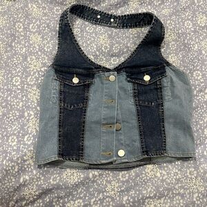 Denim Halter Top with Button Details